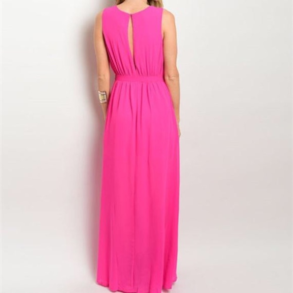 Fuchsia Beaded Belt Maxi Dress - Picture 3 of 5